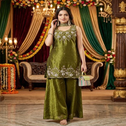 Festive Embroidered Kurti Palazzo Set with Dupatta